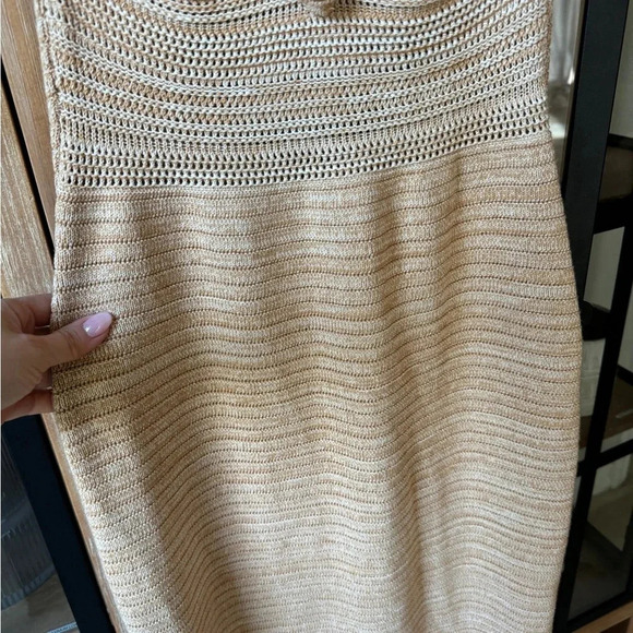 Torn by Ronny Kobo Madi Crochet Dress beige sand maxi resort vneck open back - Picture 7 of 11